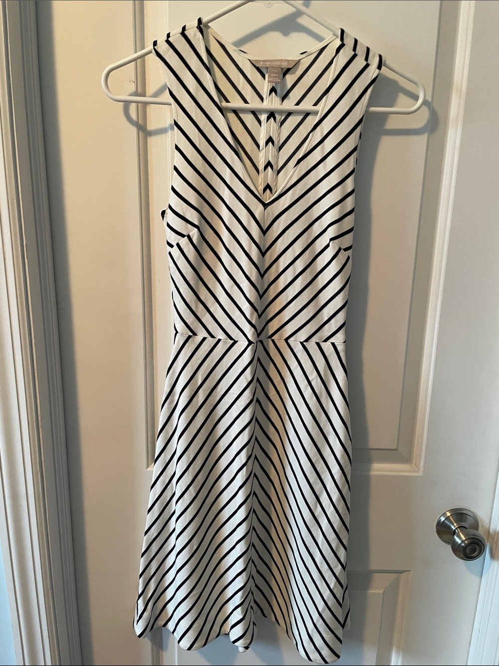 Banana Republic White and Black Striped Sleeveless Fit-and-Flare Dress